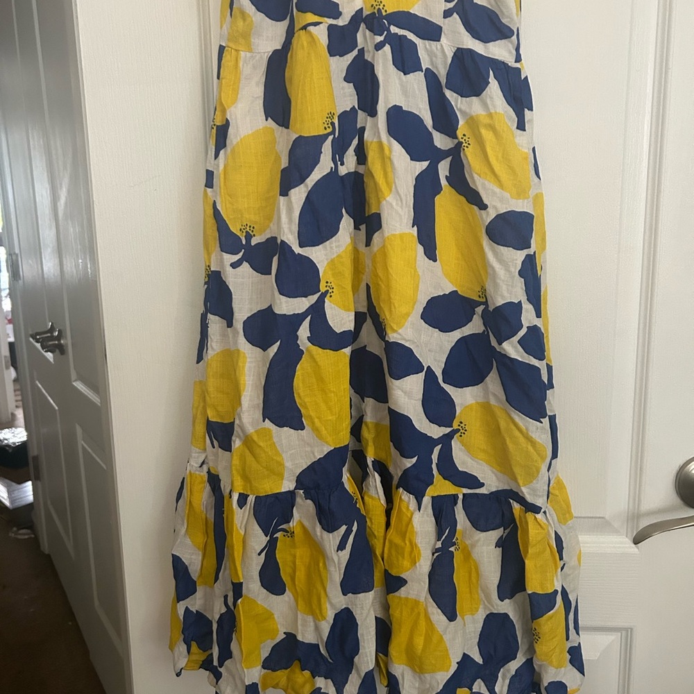 LOFT Blue and Yellow Leaf and lemon Print Dress - Picture 3 of 6